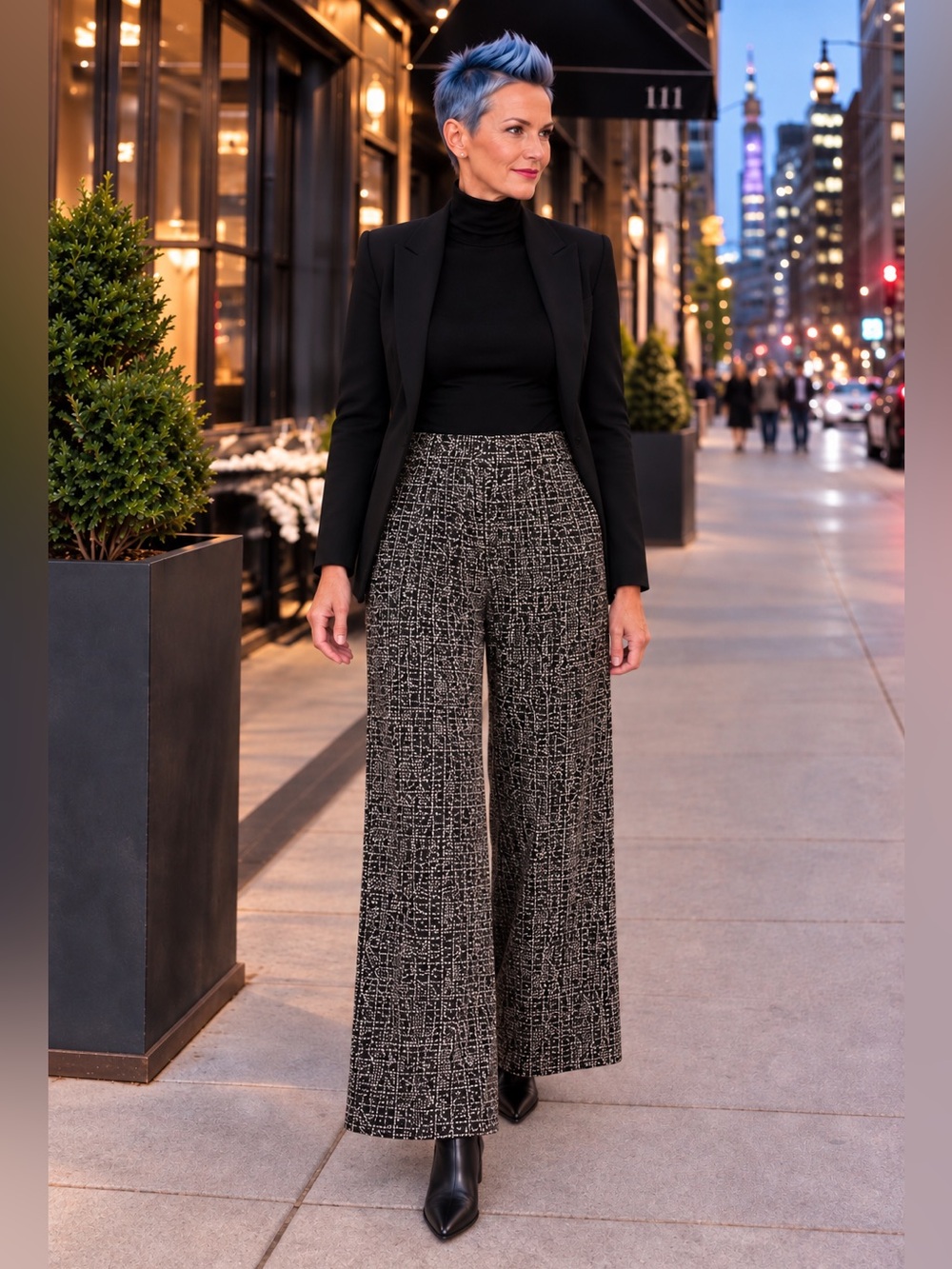 Alice + Olivia Gray Tweed Wide Leg Pants XS High Rise Lined